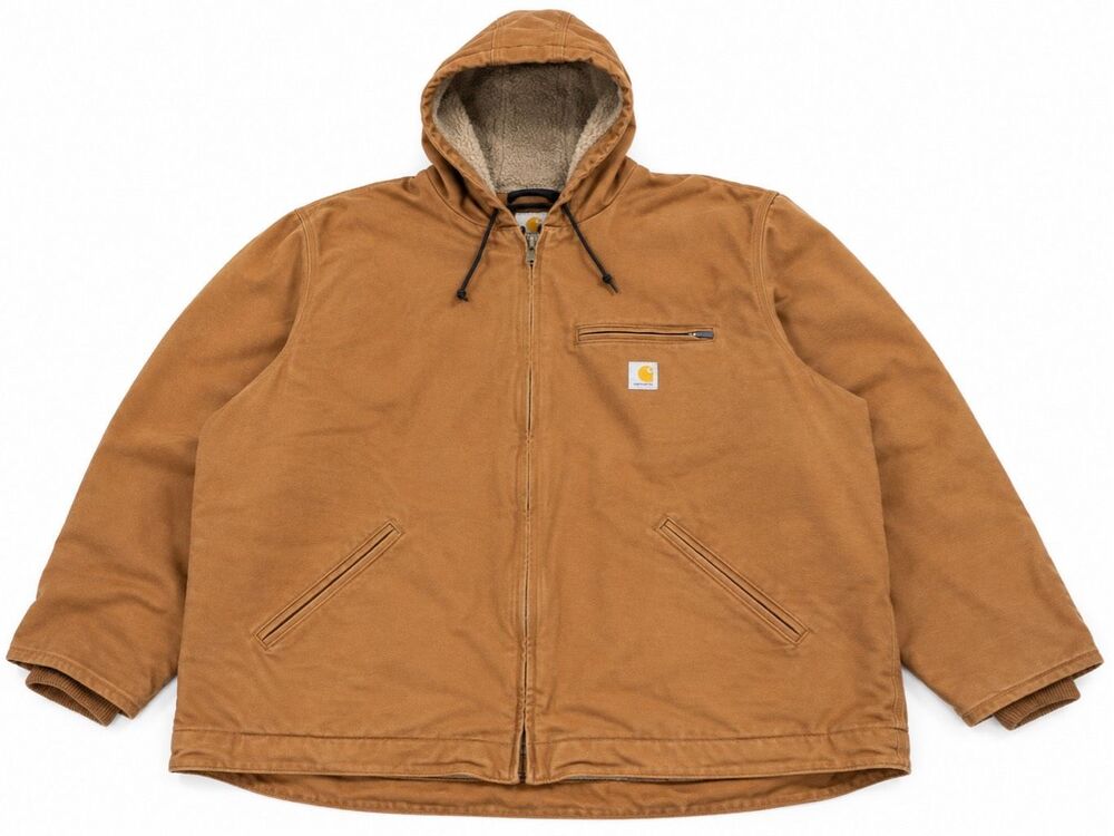 Carhartt Men’s Brown Sherpa Lined Hooded Work Jacket Relaxed Fit Size XL